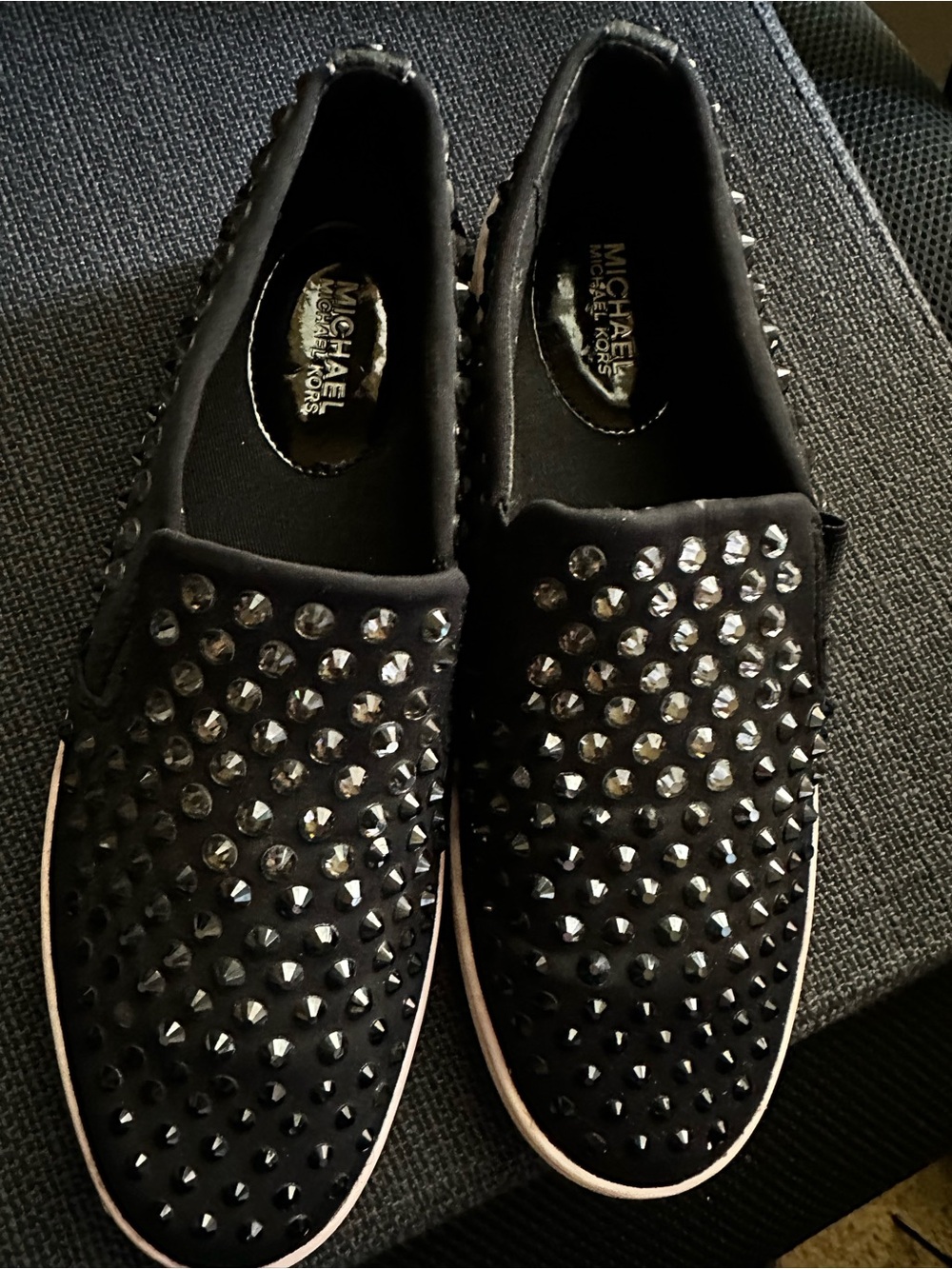 Michael Kors Studded Black Slip-On Sneakers with Pink Accent - Picture 3 of 5